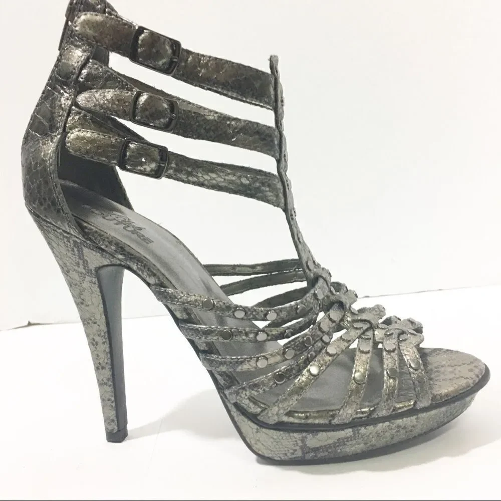 Silver Studded Platform Shoes Metallic Statement Heels Y2K Party Glam